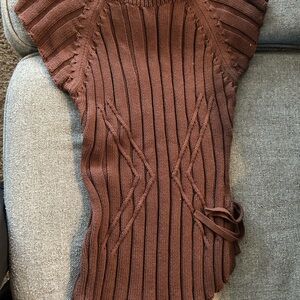 Zara Brown V-Neck Sweater Ribbed Knit
